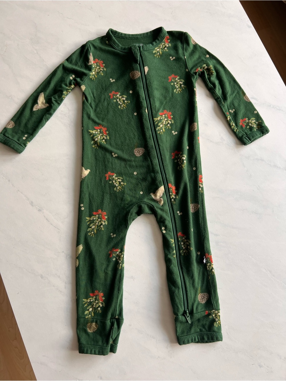 Kyte Baby - Green Holiday Mistletoe Print Kids One-Piece